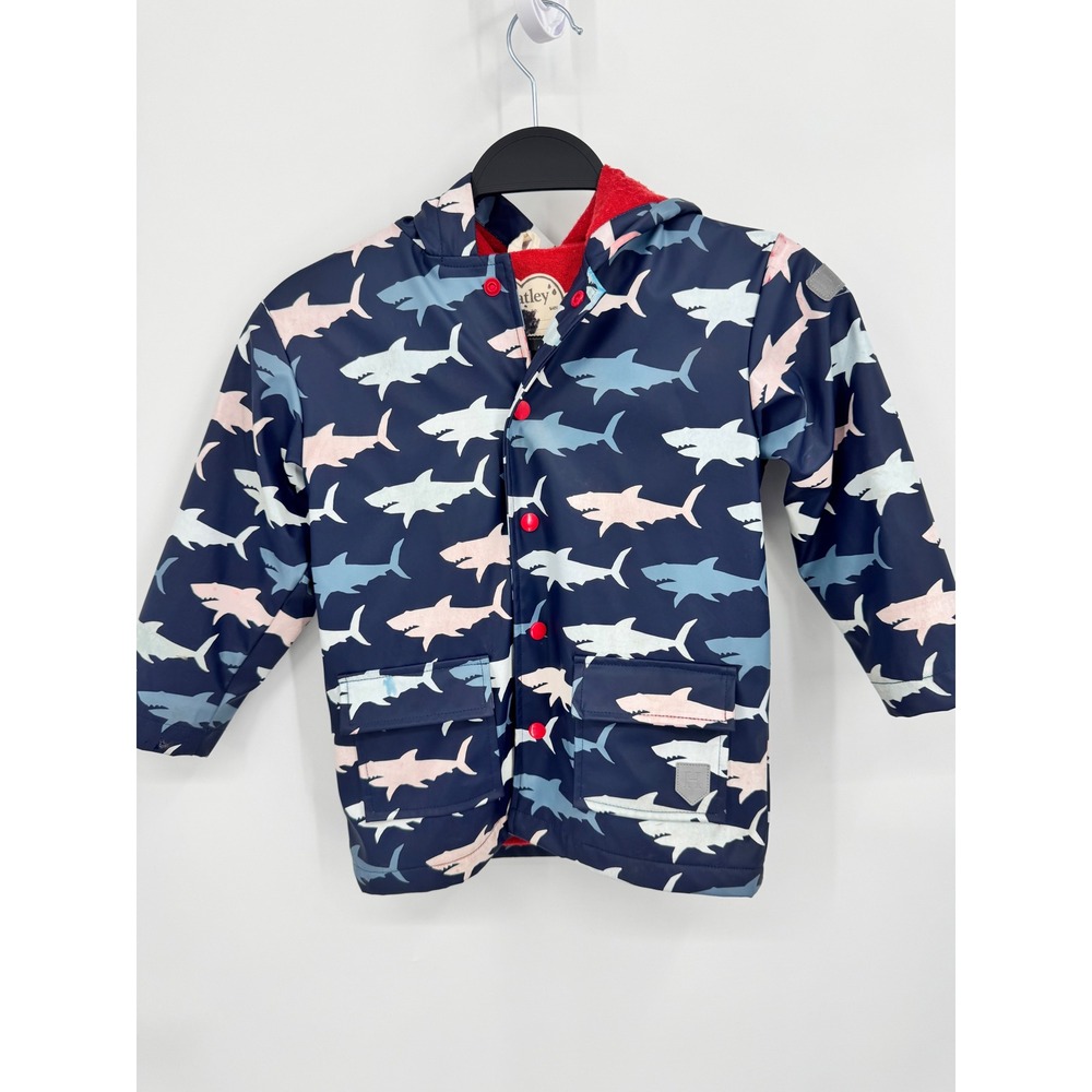 Hatley Raincoat Kids Size 5 Blue Shark Color Changing Hooded Jacket